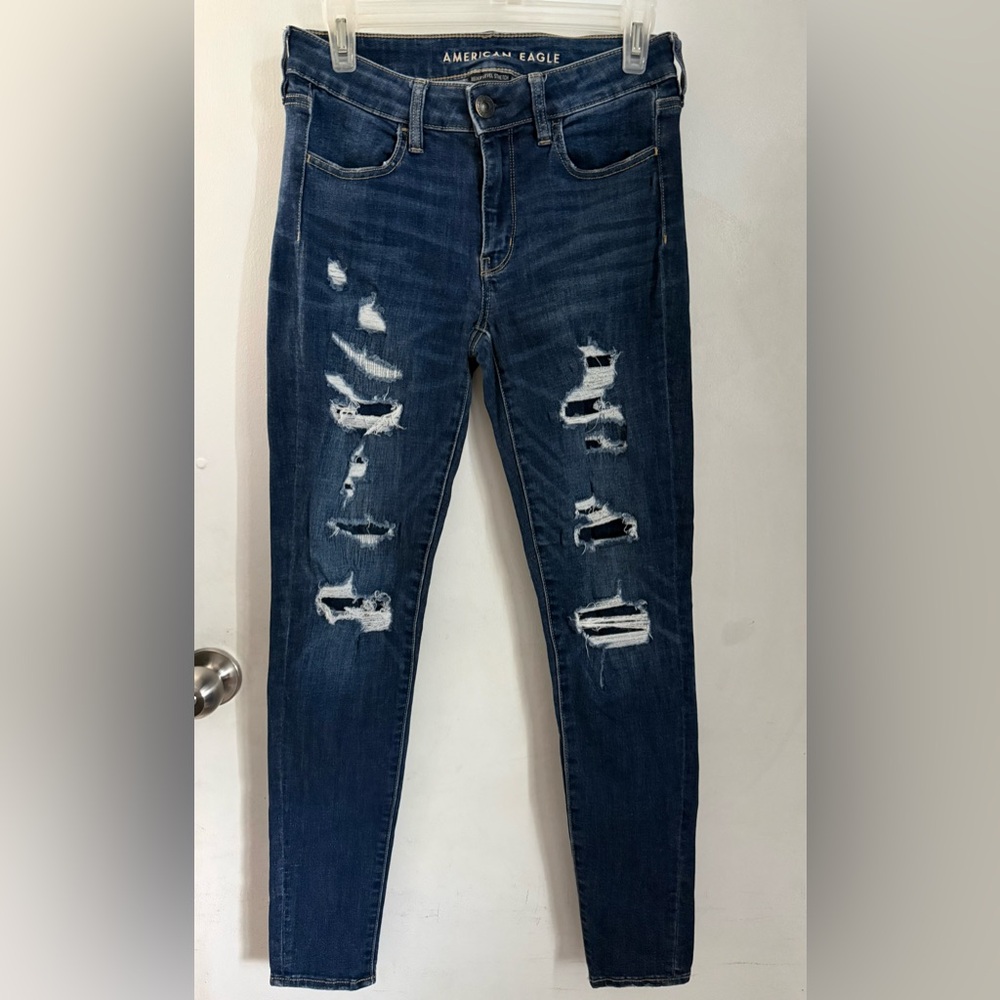 American Eagle Ne(x) Level Stretch Outfitters Dark Blue Distressed Size 6
